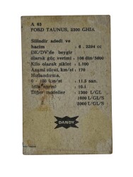 DANDY Sakızı Otomobiller Serisi -FORD TAUNS 2300 GHIA - No A 63 # SKZ11706 - 2
