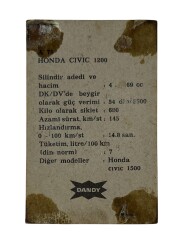 DANDY Sakızı Otomobiller Serisi -HONDA CIVIC 1200 - No A 75 # SKZ11712 - 2