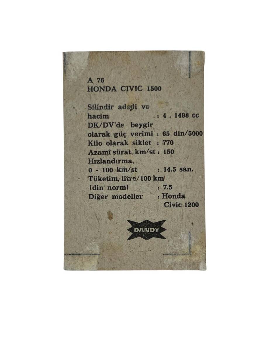 DANDY Sakızı Otomobiller Serisi HONDA CIVIC 1500 No A 76 # SKZ1660 - 2