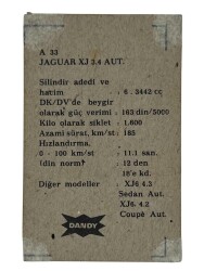 DANDY Sakızı Otomobiller Serisi -JAGUAR XJ 3.4 AUT. - No A 33 # SKZ1694 - 2