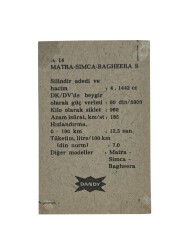 DANDY Sakızı Otomobiller Serisi -MATRA-SIMCA-BAGHEERA S - No A 14 # SKZ1663 - 2