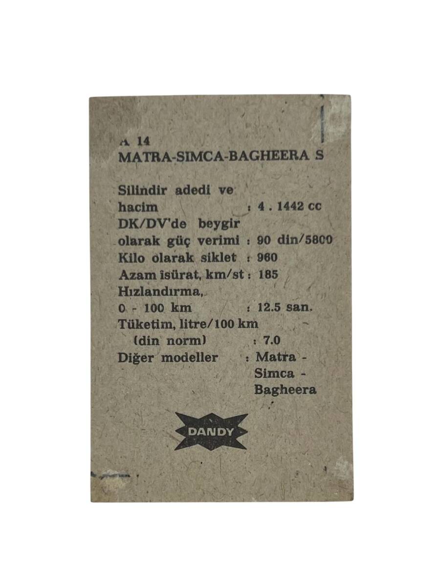 DANDY Sakızı Otomobiller Serisi -MATRA-SIMCA-BAGHEERA S - No A 14 # SKZ1663 - 2