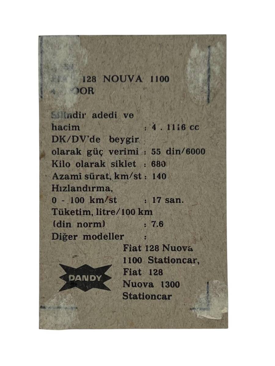 DANDY Sakızı Otomobiller Serisi -FIAT 128 NUOVA 1100-4-DOOR - No A 50 # SKZ1697 - 2