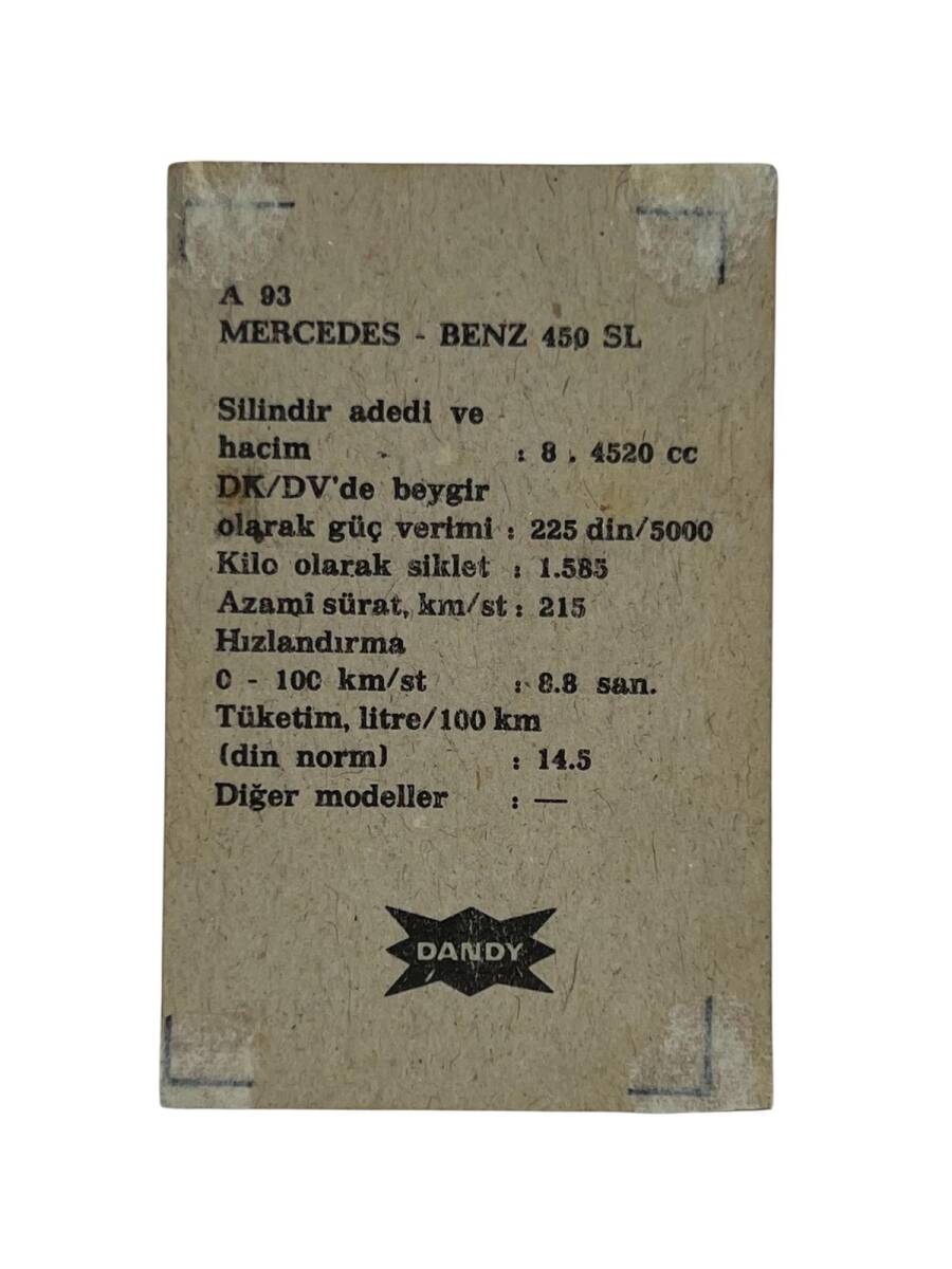 DANDY Sakızı Otomobiller Serisi -MERCEDES-BENZ 450 SL - No A 93 # SKZ11715 - 2