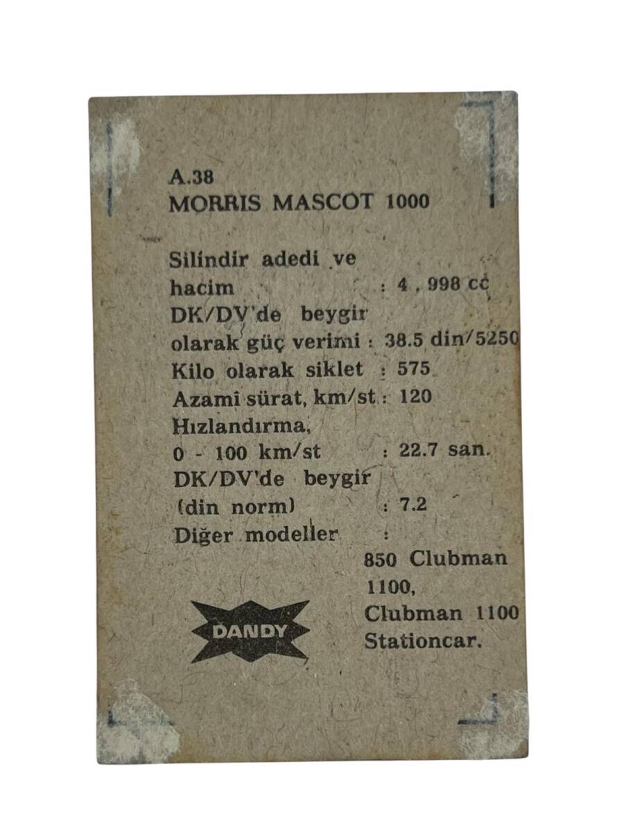 DANDY Sakızı Otomobiller Serisi -MORRIS MASCOT 1000 - No A 38 # SKZ11710 - 2