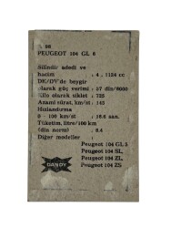DANDY Sakızı Otomobiller Serisi -peugeot 104 gl 6 - No A 98 # SKZ11720 - 2