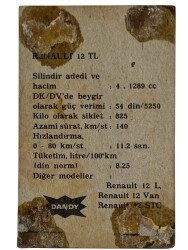 DANDY Sakızı Otomobiller Serisi RENAULT 12 TL No A 108 # SKZ1645 - 2