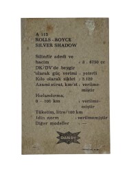 DANDY Sakızı Otomobiller Serisi -ROLLS-ROYCE SILVER SHADOW - No A 113 # SKZ11716 - 2
