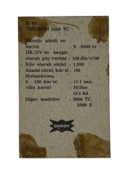 DANDY Sakızı Otomobiller Serisi -TRIUMPH 2500 TC - No A 43 # SKZ11707 - 2