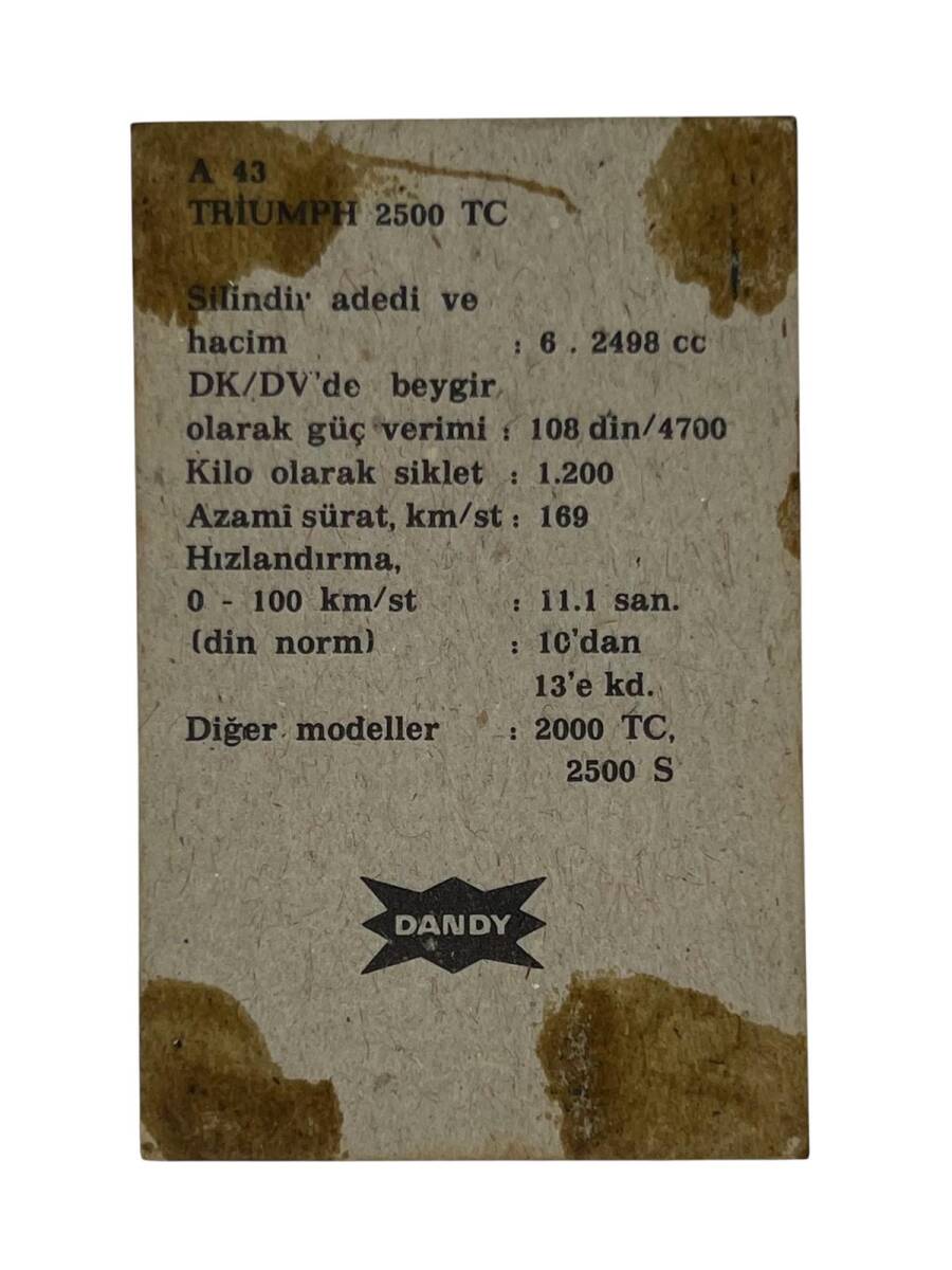 DANDY Sakızı Otomobiller Serisi -TRIUMPH 2500 TC - No A 43 # SKZ11707 - 2