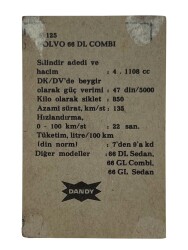 DANDY Sakızı Otomobiller Serisi -VOLVO 66 DL COMBI - No A 125 # SKZ11705 - 2