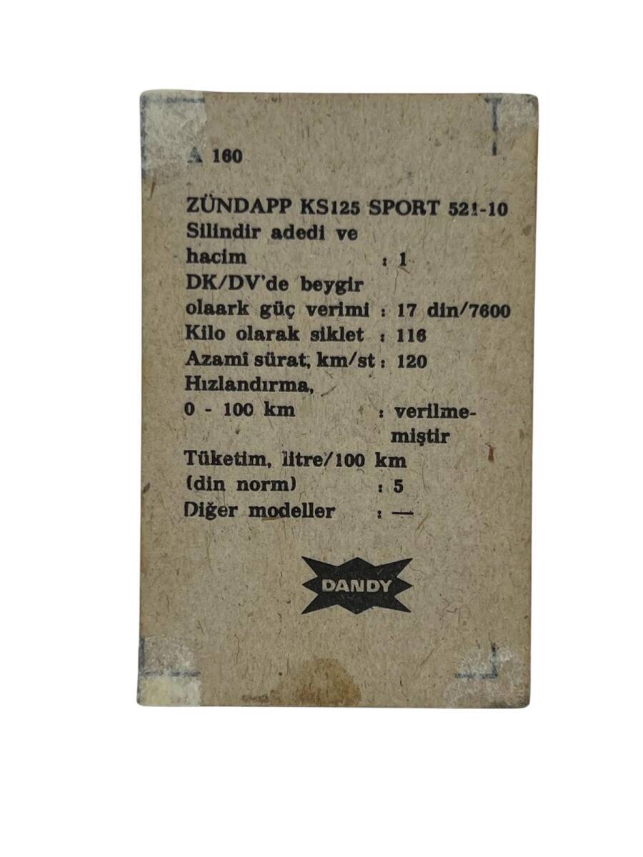 DANDY Sakızı Otomobiller Serisi ZUNDAPP KS125 SPORT 521-10 No: A 160 # SKZ1656 - 2