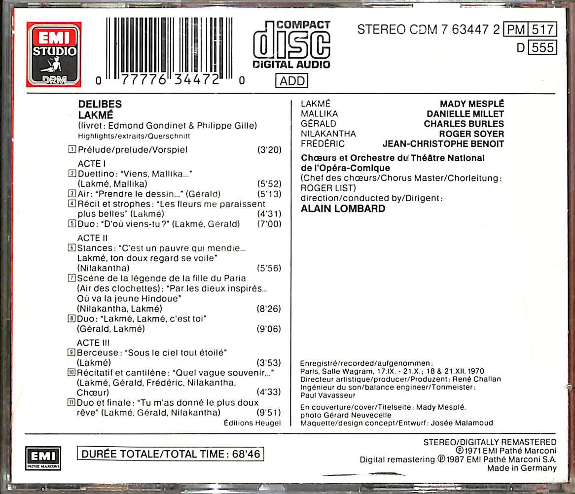 Delibes – Lakmé – EMI Studio – Opera Highlights (İkinci El) CD5204 - 2