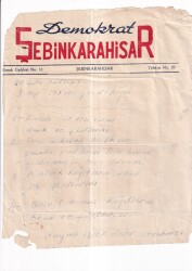 Demekrat Şebinkarahisar Şebinkarahisar İş Yeri Mektup - Gökçekoleksiyon