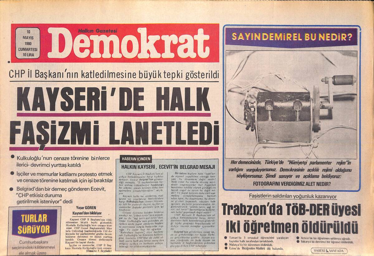 Demokrat Gazetesi 10 Mayıs 1993 - Kayseri'de Halk Faşizmi Lanetledi - İran Ordusu Kürdistan'da Napalm Bombası Kullanıyor GZ156070 - 1