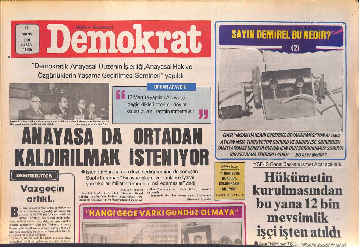 Demokrat Gazetesi 11 Mayıs 1993 - Anayasa Da Ortadan Kaldırılmak İsteniyor - Kayseri'de Devlet Faşistlerin Elinde GZ156071 - 1