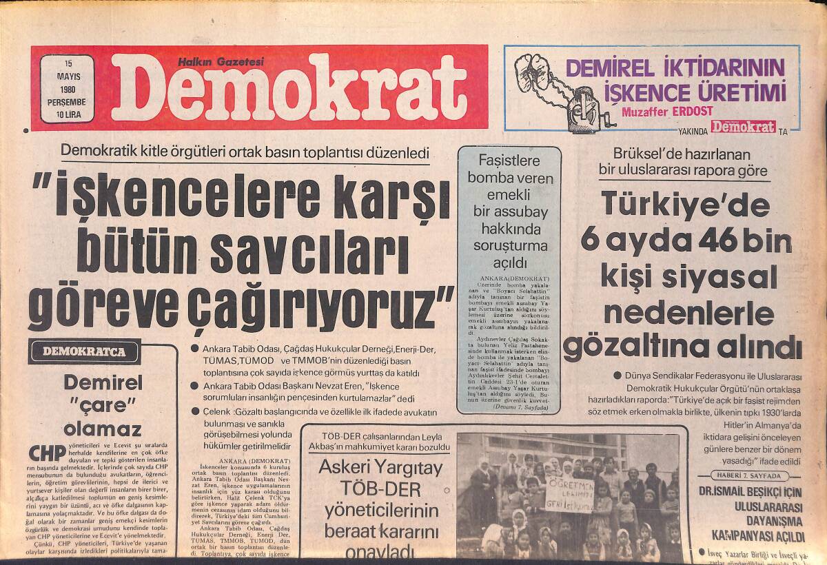 Demokrat Gazetesi 15 Mayıs 1980 - İngiltere Ve Fransa'da Eylem Günü - Kapitalist Ülkeler Şimdi De Okyanuslara Göz Dikti GZ156075 - 1