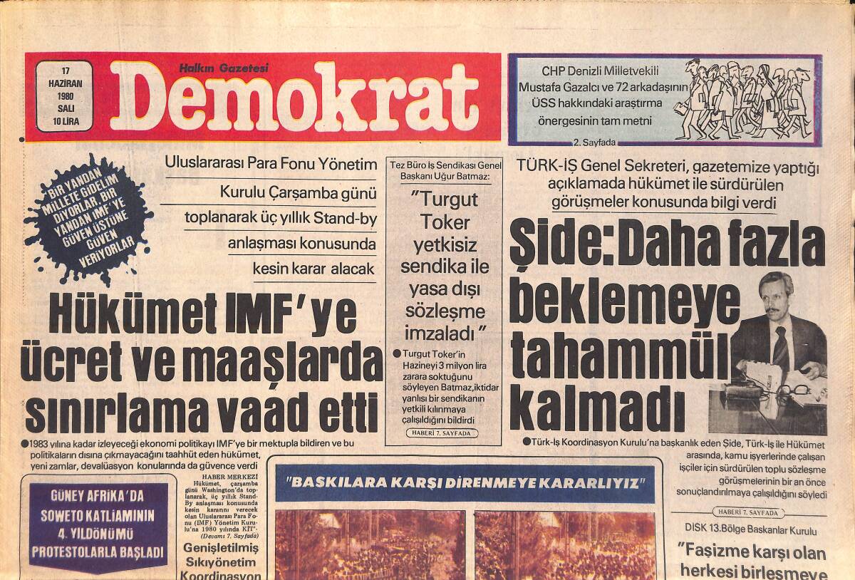 Demokrat Gazetesi 17 Haziran 1980 - Gebze'de 15-16 Haziran'ı Anma Mitingi Yapıldı GZ156080 - 1