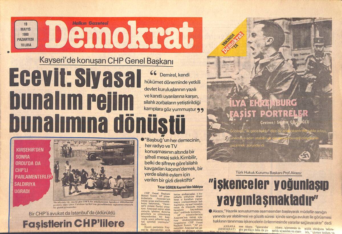 Demokrat Gazetesi 19 Mayıs 1980 - Erbakan: Fatih Camii Olayı Bir Tertip Eseridir - Faşistlerin CHP'lilere Saldırıları Tırmanışa Geçti GZ156057 - 1