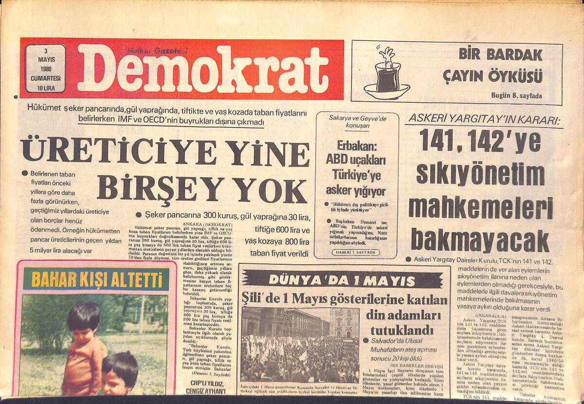 Demokrat Gazetesi 3 Mayıs 1980 - Şili'de 1 Mayıs Gösterilerine Katılan Din Adamları Tutuklandı - Bir Bardak Çayın Öyküsü GZ156038 - 1