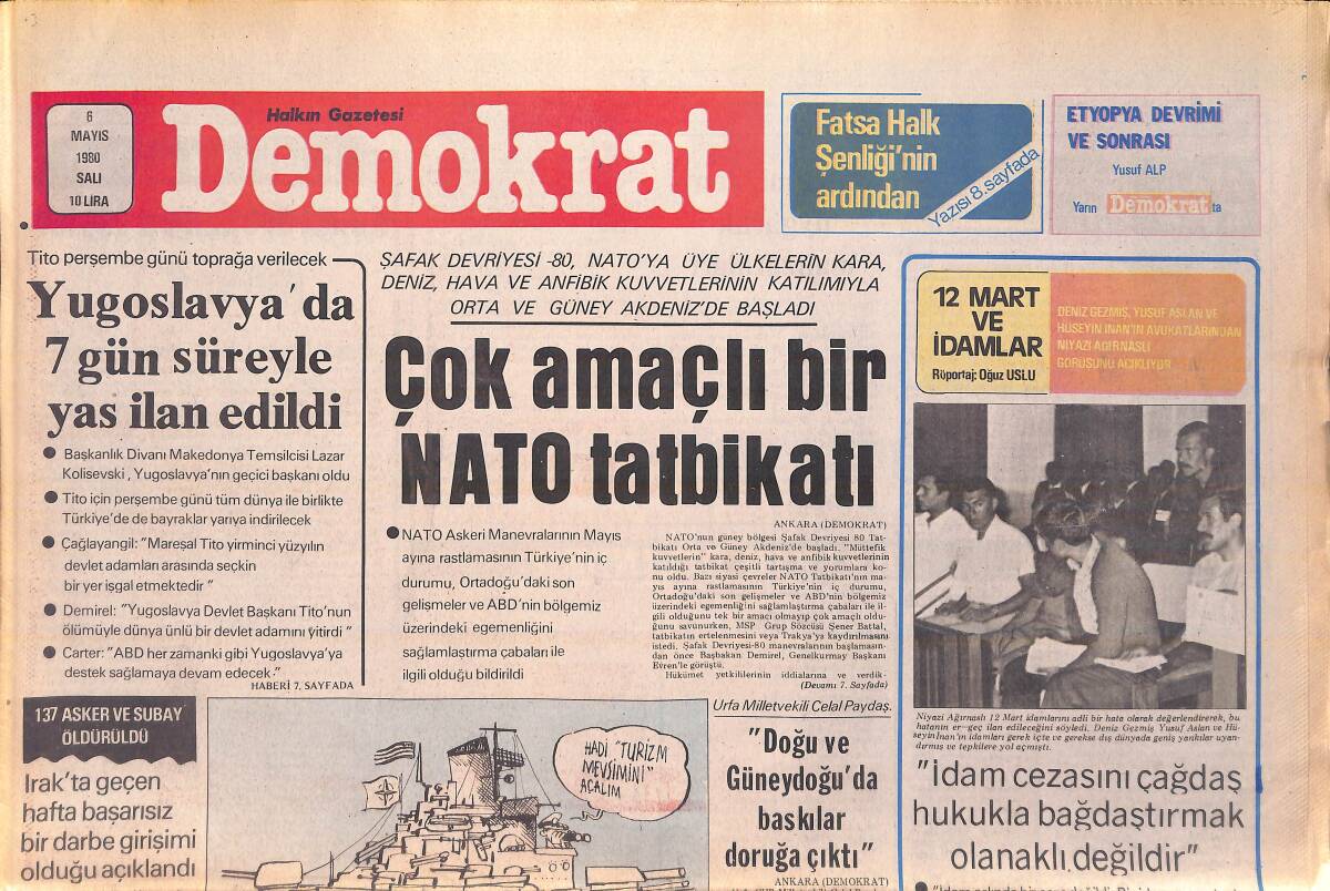 Demokrat Gazetesi 8 Mayıs 1980 - Kars'ta Devrimci Bir İşçi Öldürüldü - Çok Amaçlı Bir NATO Tatbikatı GZ156023 - 1