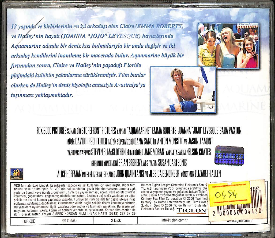 Denizden Gelen Kız - Aquamarine (2006) Orijinal VCD Film 'Emma Roberts' VCD28930 - 2