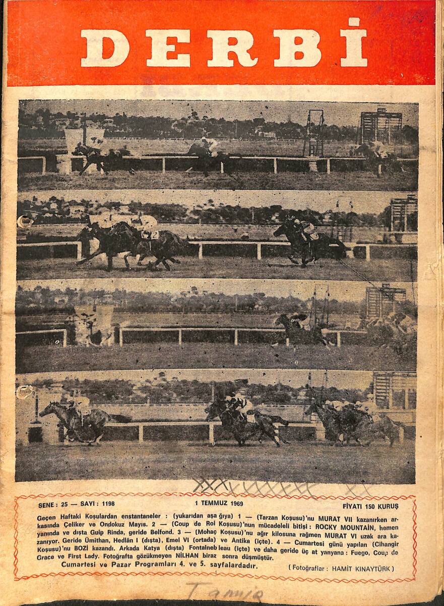 Derbi Dergisi Yarış Ve Spor Mecmuası 1 Temmuz 1969 Sayı 1198 - İngiliz Handikapını Yardley Kazandı NDR93234 - 1