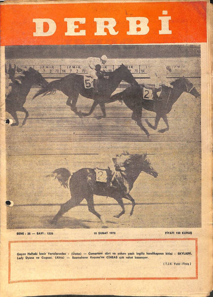Derbi Dergisi Yarış Ve Spor Mecmuası 10 Şubat 1970 Sayı 1229 - Çukurova Koşusunu Doruhan Kazandı NDR93214 - 1