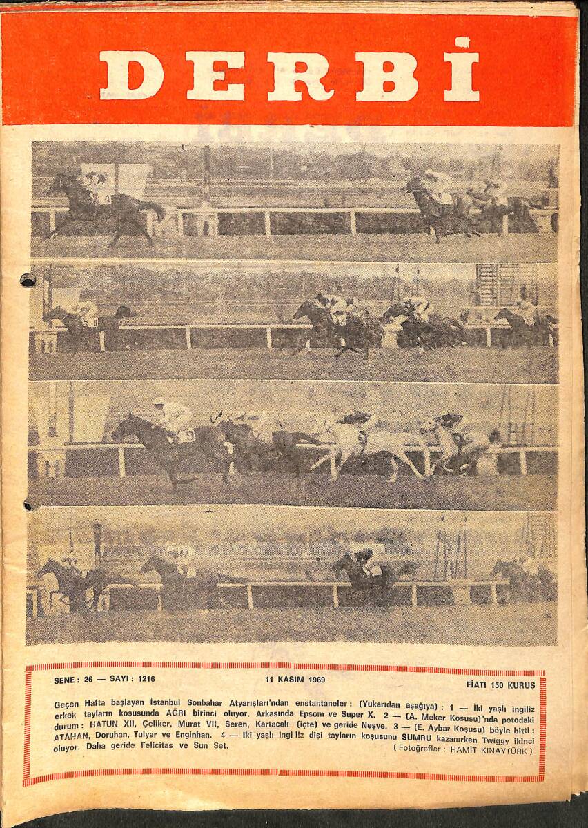 Derbi Dergisi Yarış Ve Spor Mecmuası 11 Kasım 1969 Sayı 1216 - Sonbahar At Yarışları Başladı NDR93226 - 1