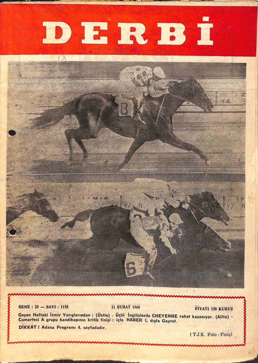 Derbi Dergisi Yarış Ve Spor Mecmuası 11 Şubat 1969 Sayı 1178 - Türkiye Jokey Kulübü Basın Tahmin Yarışması NDR93247 - 1