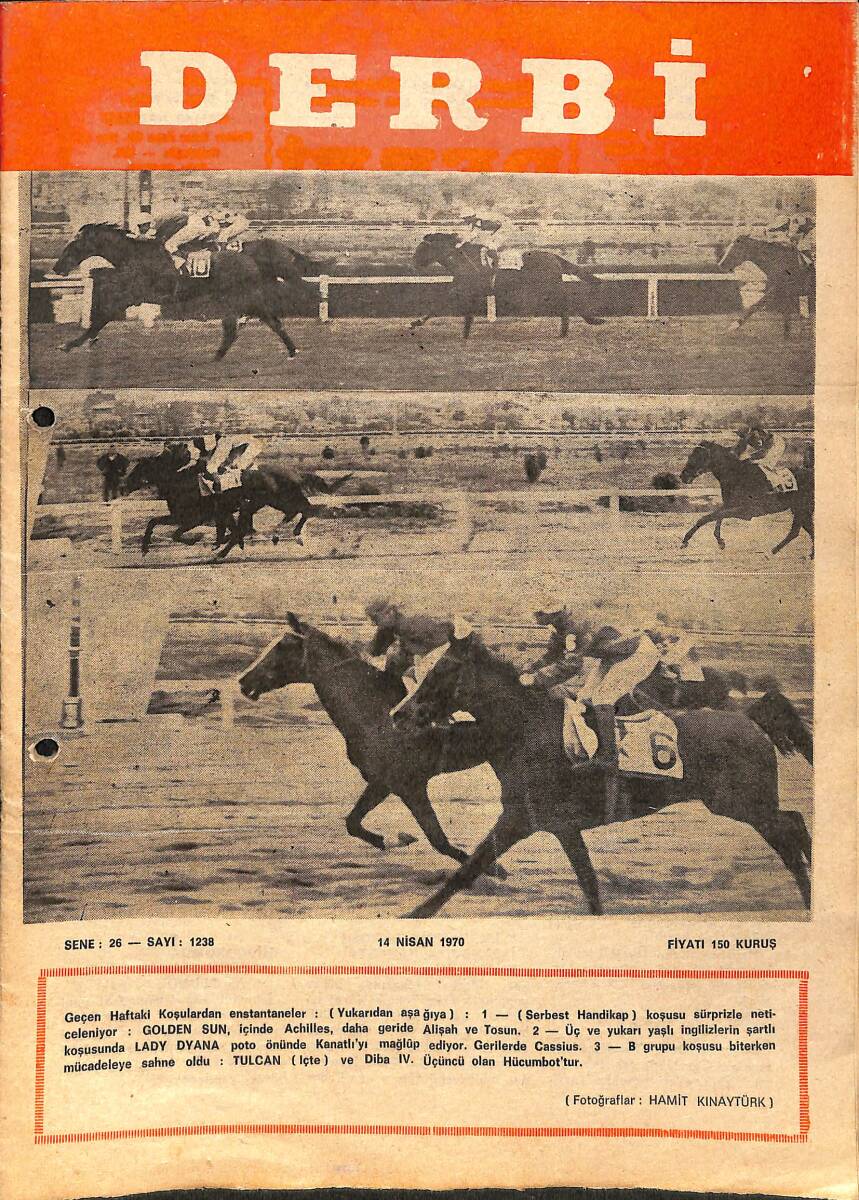 Derbi Dergisi Yarış Ve Spor Mecmuası 14 Nisan 1970 Sayı 1238 - Üçlü İngiliz Koşusunu Mazi Kazandı NDR93251 - 1