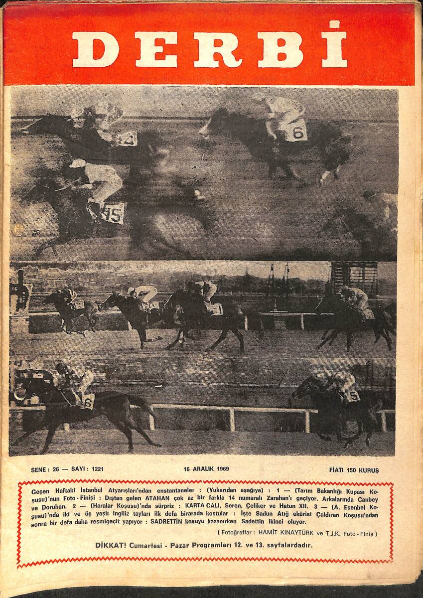 Derbi Dergisi Yarış Ve Spor Mecmuası 16 Aralık 1969 Sayı 1221 - Üç Yaşlı İngiliz Koşusunu Emerson Kazandı NDR93222 - 1