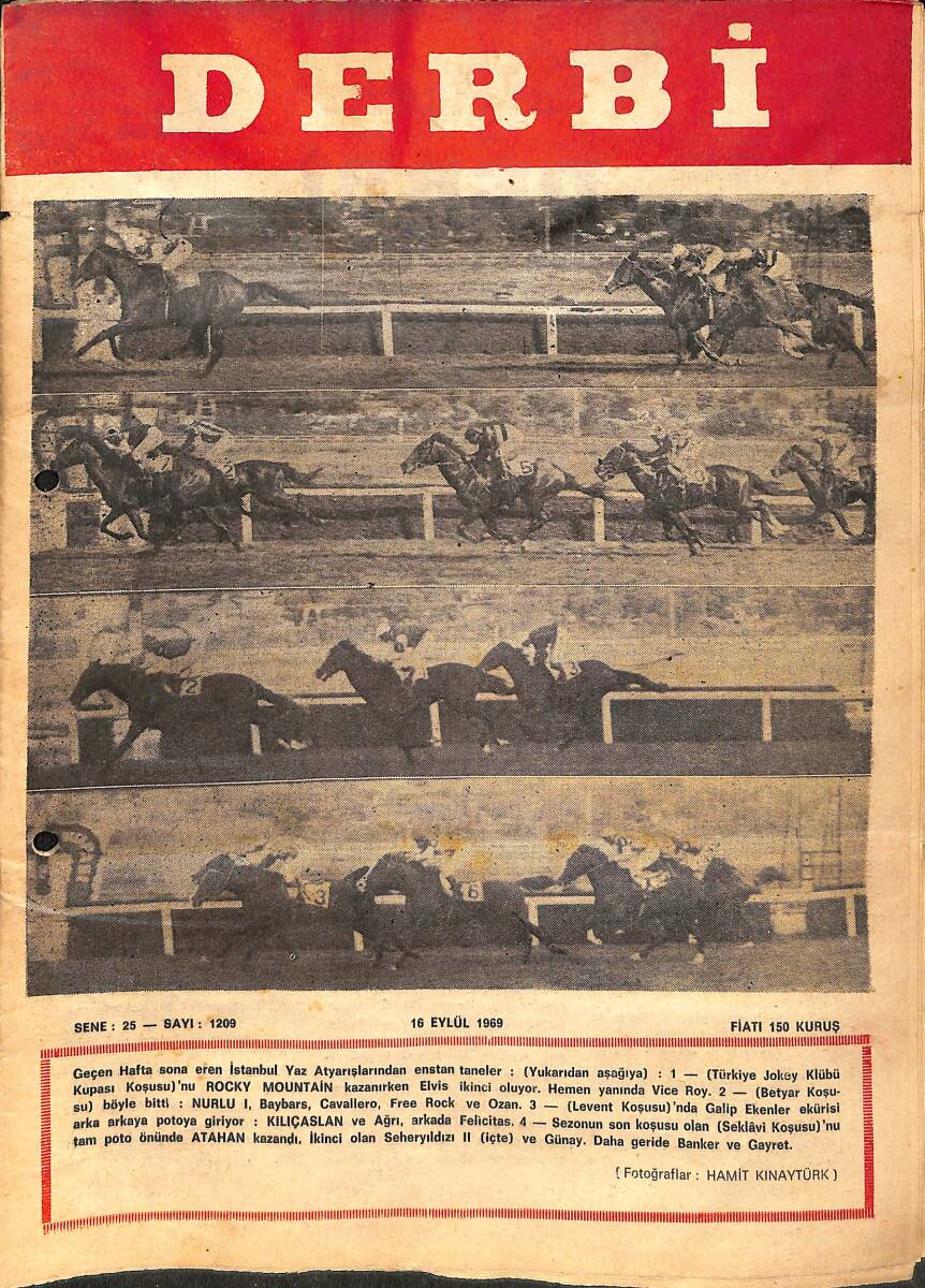 Derbi Dergisi Yarış Ve Spor Mecmuası 16 Eylül 1969 Sayı 1209 - İstanbul Büyük Handikapını Fuego Kazandı NDR93232 - 1