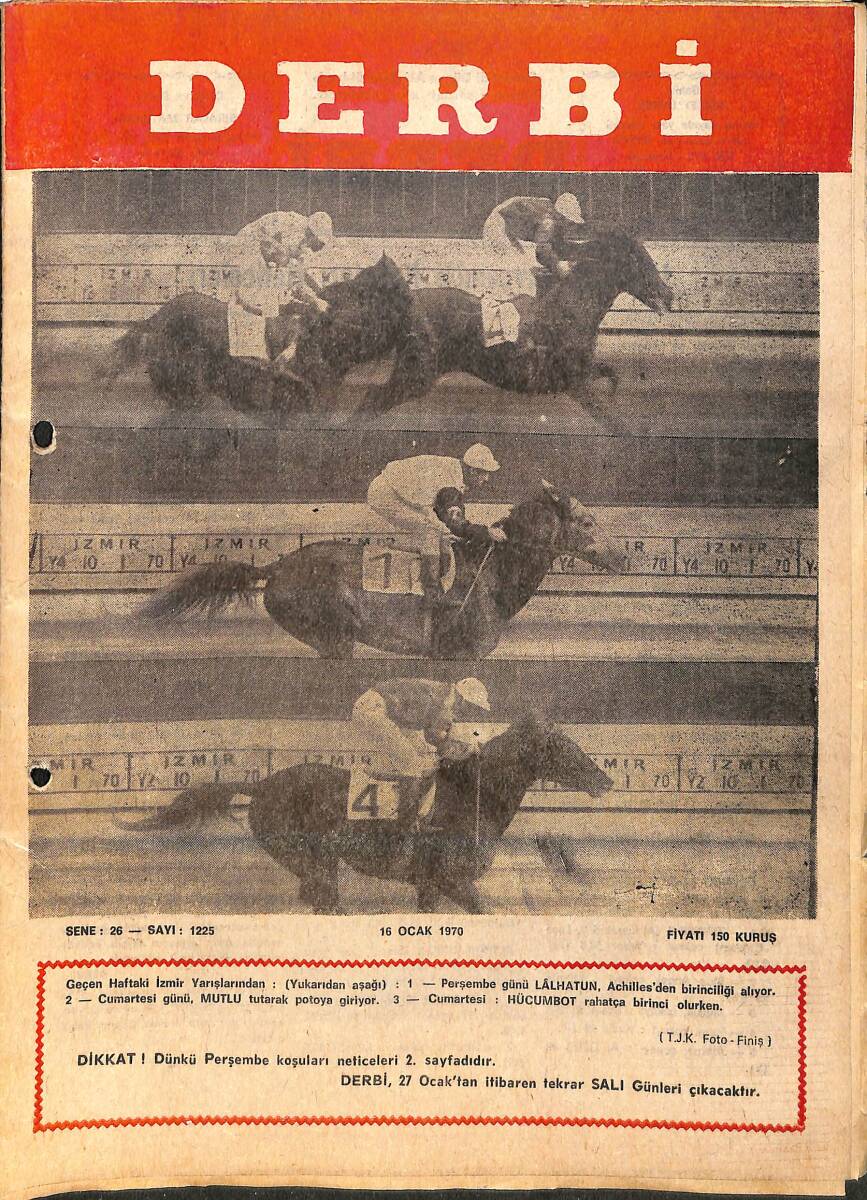 Derbi Dergisi Yarış Ve Spor Mecmuası 16 Ocak 1970 Sayı 1225 - Üçlü İngilizlerde Gusty Birinci Oldu NDR93218 - 1
