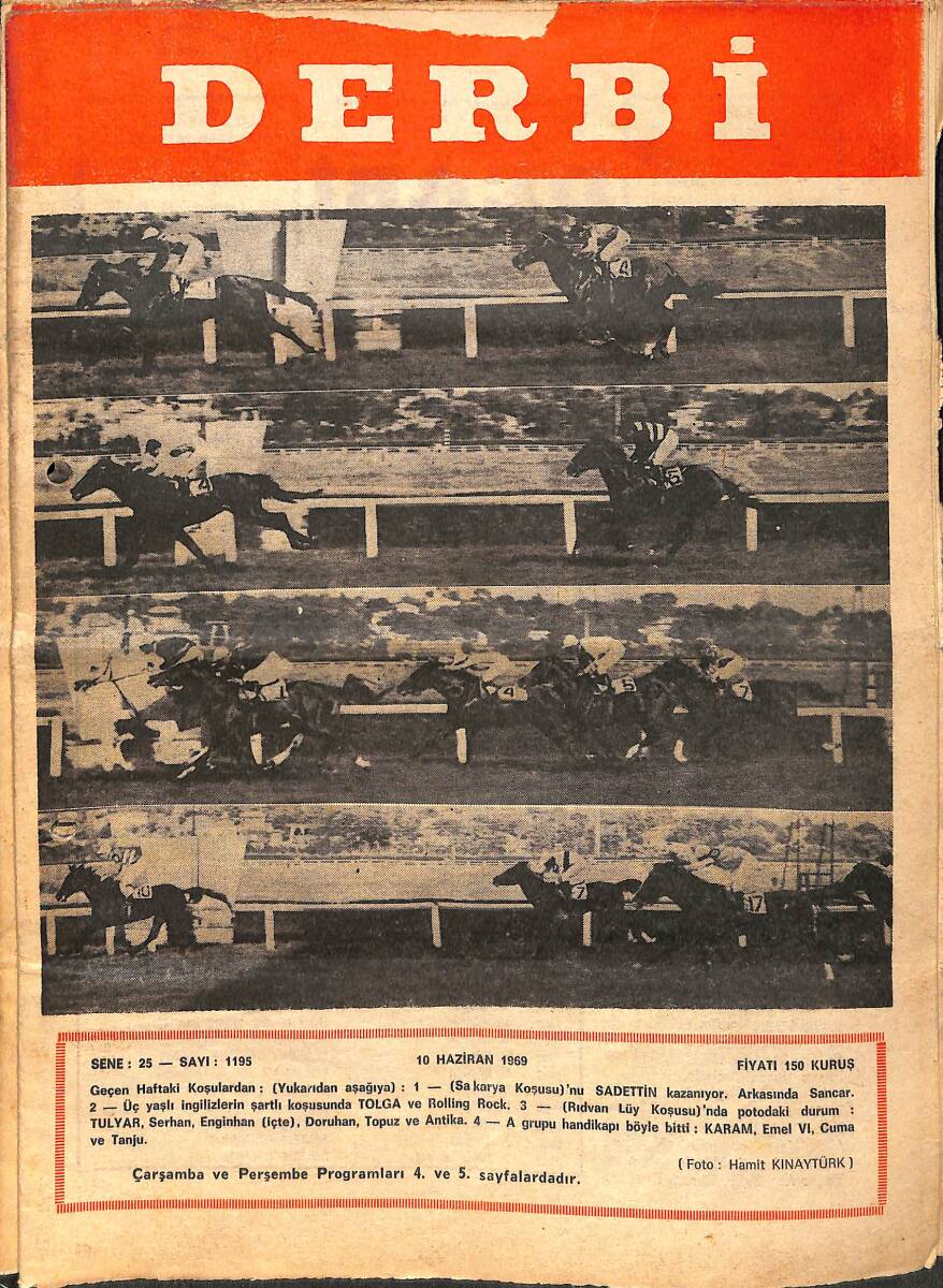 Derbi Dergisi Yarış Ve Spor Mecmuası 10 Haziran 1969 Sayı 1195 - Edirnekapı Koşusunu Volga Kazandı NDR93237 - 1