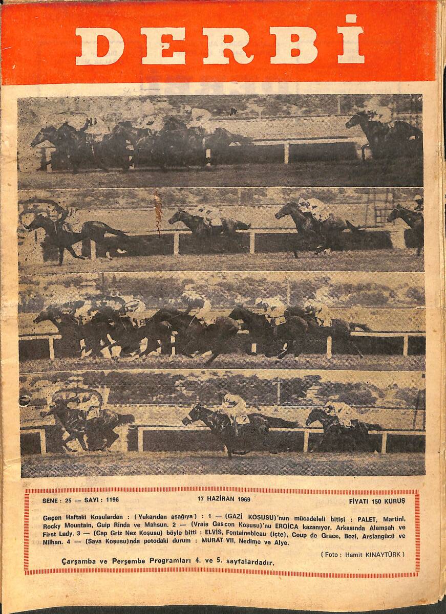 Derbi Dergisi Yarış Ve Spor Mecmuası 17 Haziran 1969 Sayı 1196 - İngiliz Handikapını Asmara Kazandı NDR93236 - 1