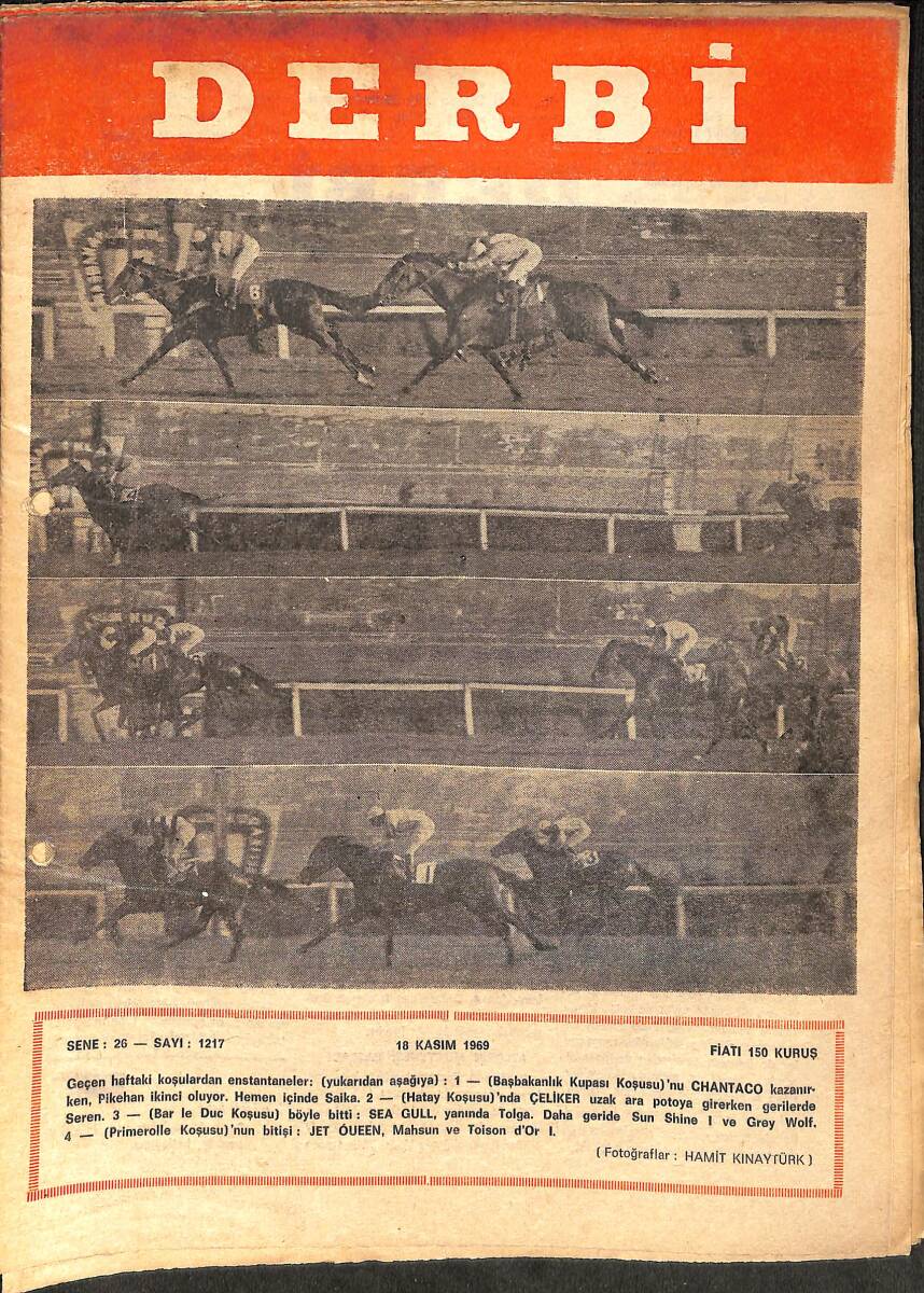 Derbi Dergisi Yarış Ve Spor Mecmuası 18 Kasım 1969 Sayı 1217 - İngiliz Şartlısını Arebella Kazandı NDR93225 - 1