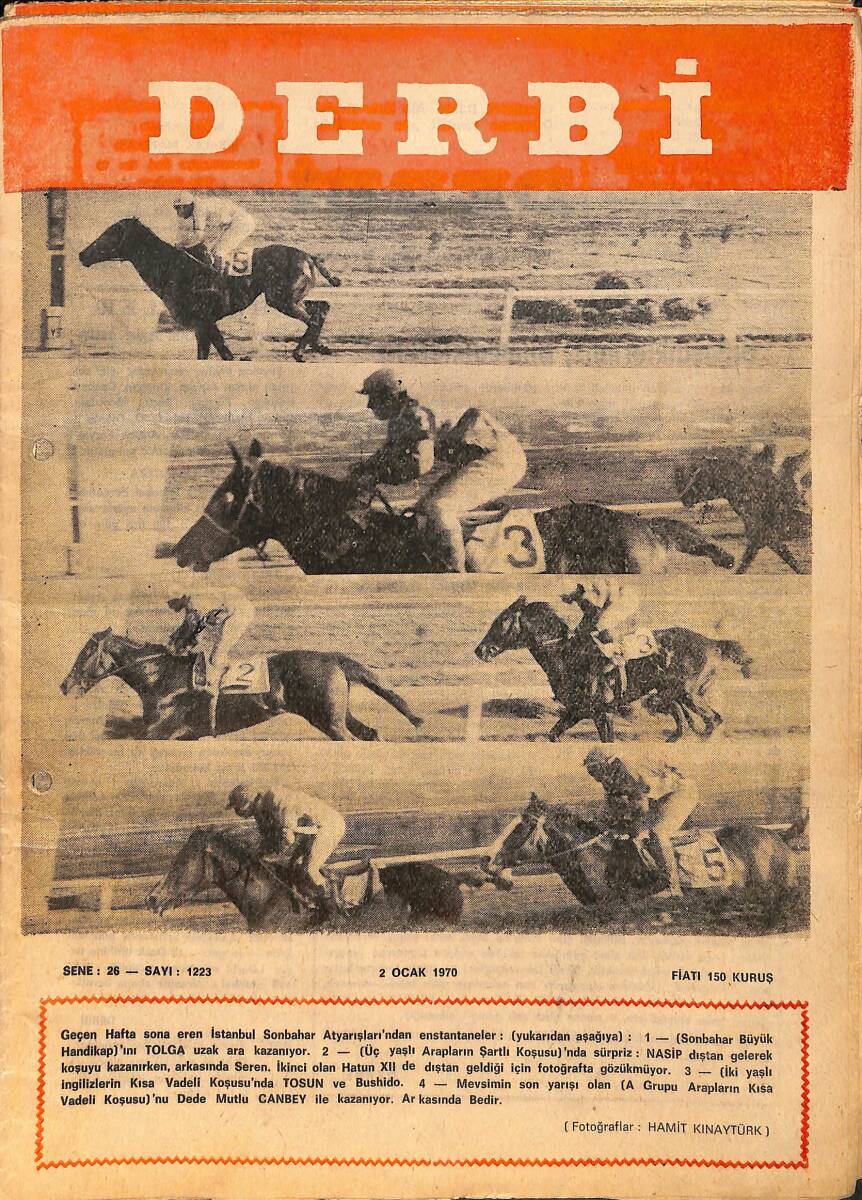 Derbi Dergisi Yarış Ve Spor Mecmuası 2 Ocak 1970 Sayı 1223 - İstanbul Cumartesi Koşuları Sürprizli Geçti NDR93220 - 1