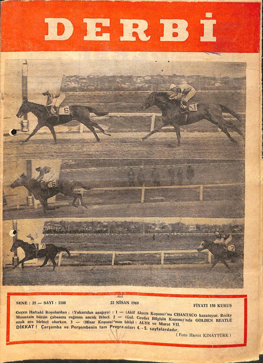 Derbi Dergisi Yarış Ve Spor Mecmuası 22 Nisan 1969 Sayı 1188 - A Grubu Handikapını Payidar Kazandı NDR26242 - 1