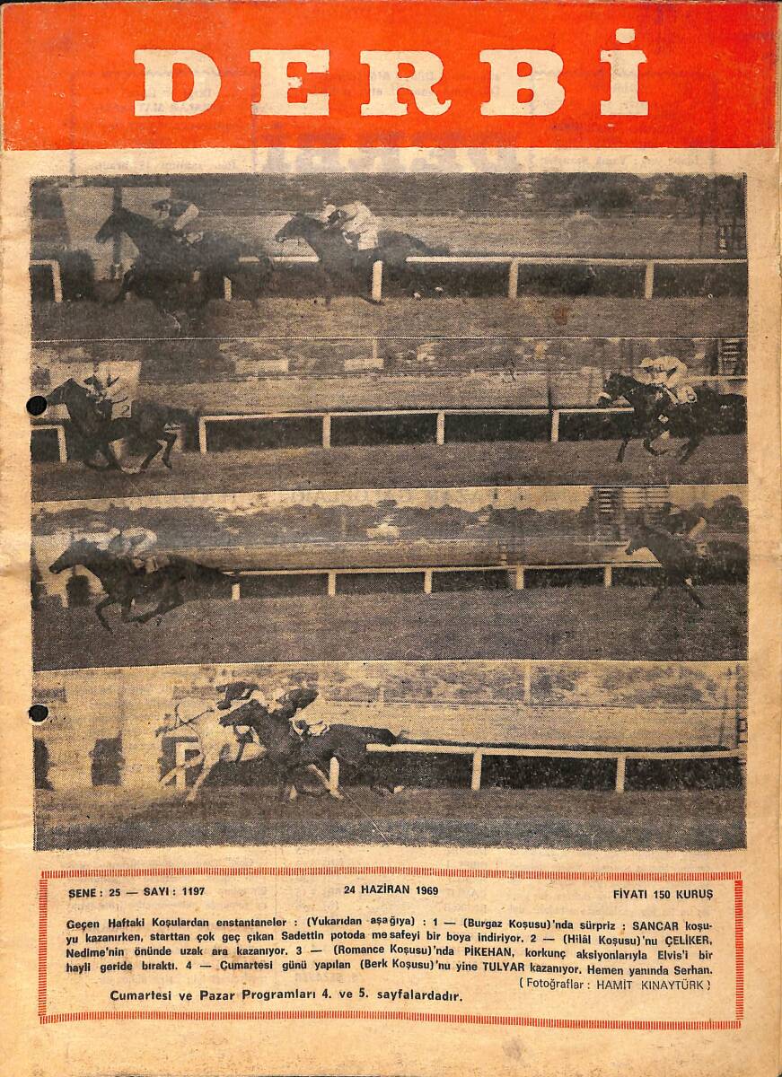 Derbi Dergisi Yarış Ve Spor Mecmuası 24 Haziran 1969 Sayı 1197 - Türkiye Jokey Kulübü Basın Tahmin Yarışması NDR93235 - 1