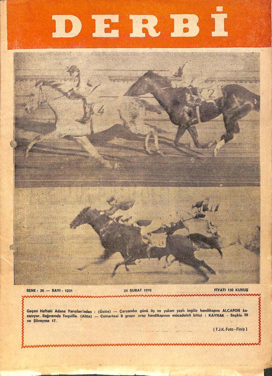 Derbi Dergisi Yarış Ve Spor Mecmuası 24 Şubat 1970 Sayı 1231 - A Grubu Şartlısında Antika Birinci Oldu NDR93213 - 1