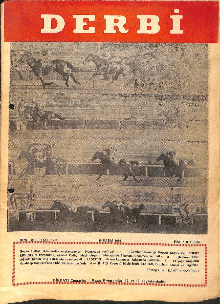Derbi Dergisi Yarış Ve Spor Mecmuası 25 Kasım 1969 Sayı 1218 - A Grubu Handikapında Antika Birinci Oldu NDR93224 - 1