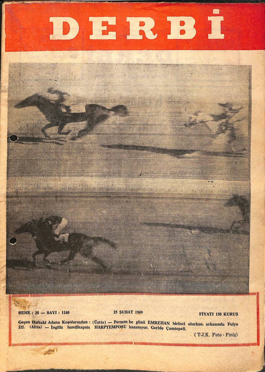 Derbi Dergisi Yarış Ve Spor Mecmuası 25 Şubat 1969 Sayı 1180 - Vaguely Noble Ve Ötesi NDR93244 - 1