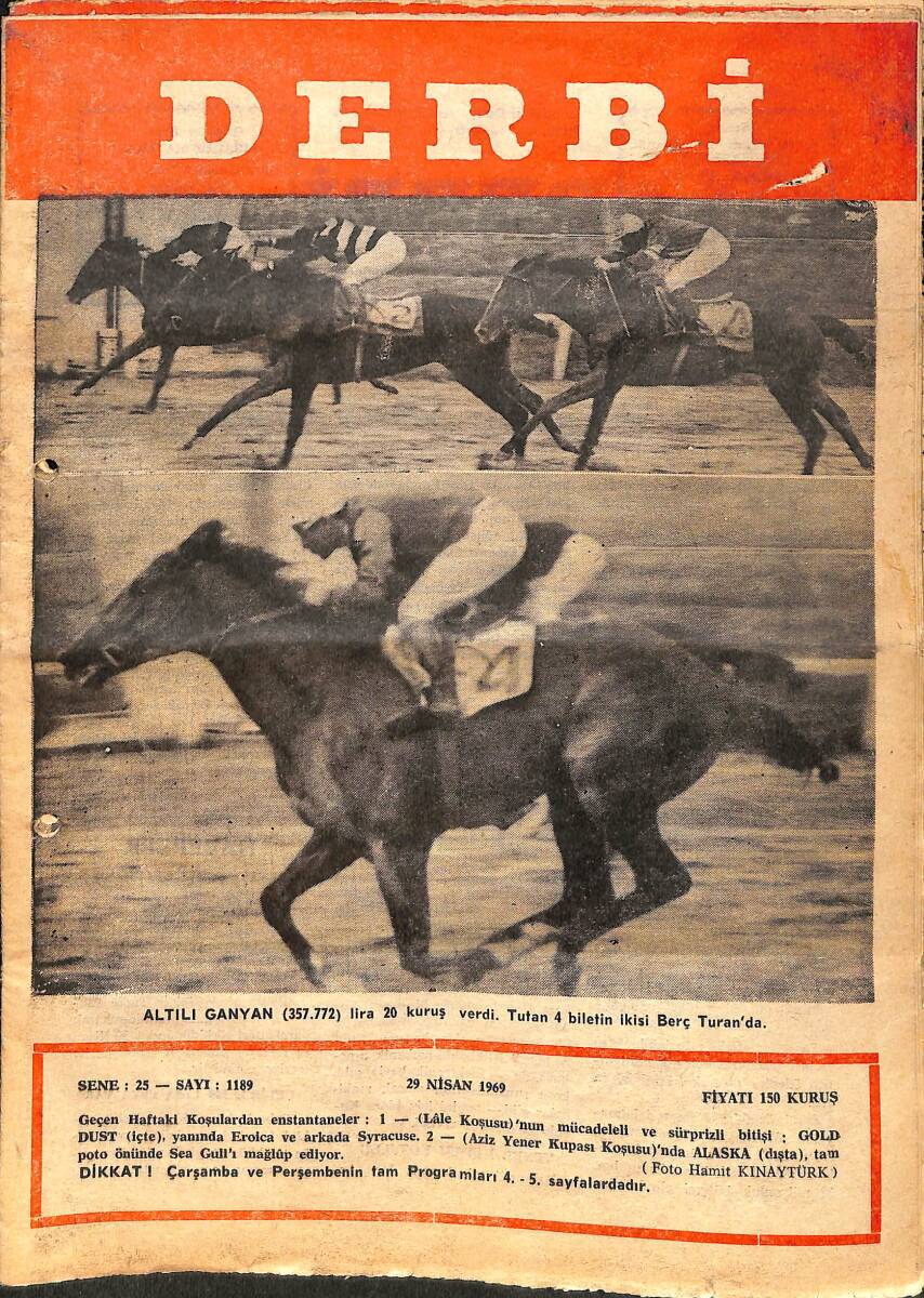 Derbi Dergisi Yarış Ve Spor Mecmuası 29 Nisan 1969 Sayı 1189 - Bahar Handikapını Muçuk Kazandı NDR93241 - 1