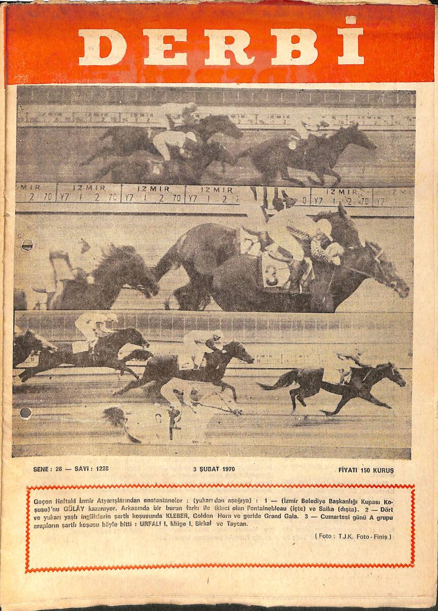 Derbi Dergisi Yarış Ve Spor Mecmuası 3 Şubat 1970 Sayı 1228 - Altılı Ganyan Servet Dağıtıyor NDR93215 - 1