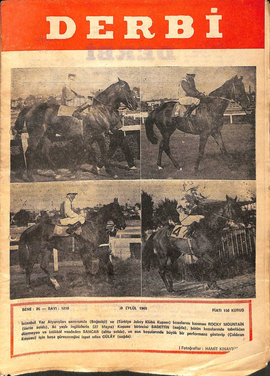 Derbi Dergisi Yarış Ve Spor Mecmuası 30 Eylül 1969 Sayı 1210 - İstanbul Sezonunda Jokeylerin Kazançları NDR93231 - 1