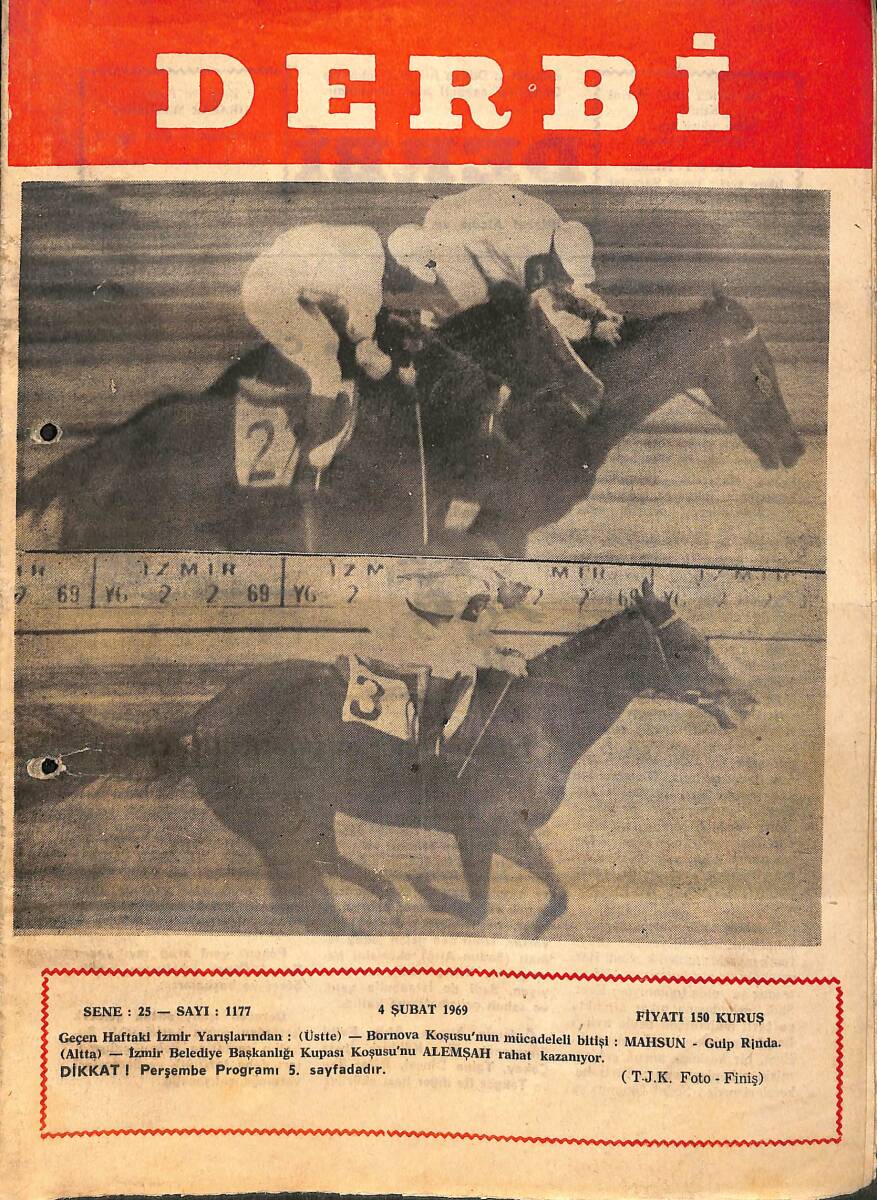 Derbi Dergisi Yarış Ve Spor Mecmuası 4 Şubat 1969 Sayı 1177 - İngilizlerin Şartlısında Yaprak Birinci Oldu NDR93245 - 1