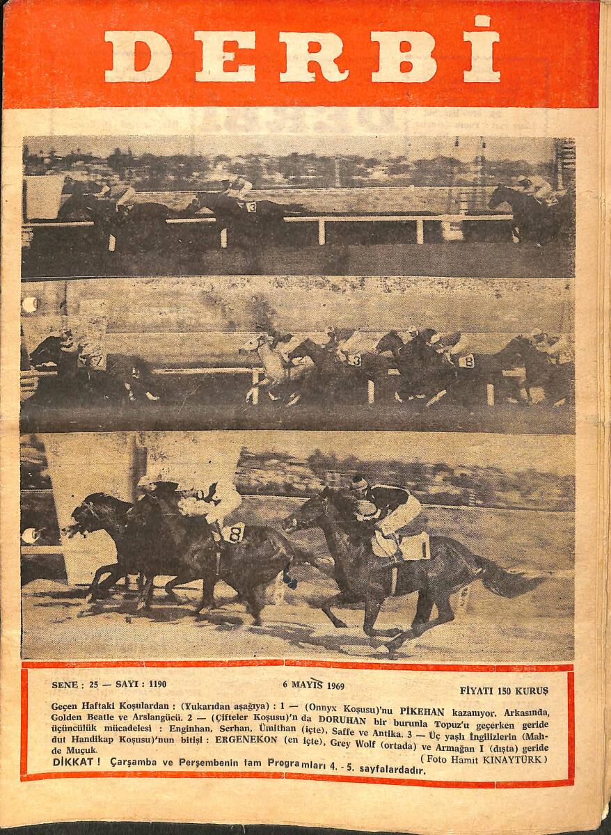 Derbi Dergisi Yarış Ve Spor Mecmuası 6 Mayıs 1969 Sayı 1190 - Üçlü İngiliz Koşusunu Martini Kazandı NDR93240 - 1