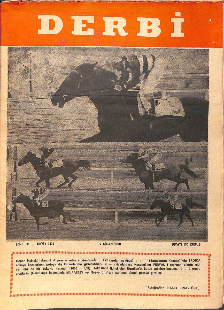 Derbi Dergisi Yarış Ve Spor Mecmuası 7 Nisan 1970 Sayı 1237 - Üçlü Araplarda Varta Birinci Oldu NDR93211 - 1