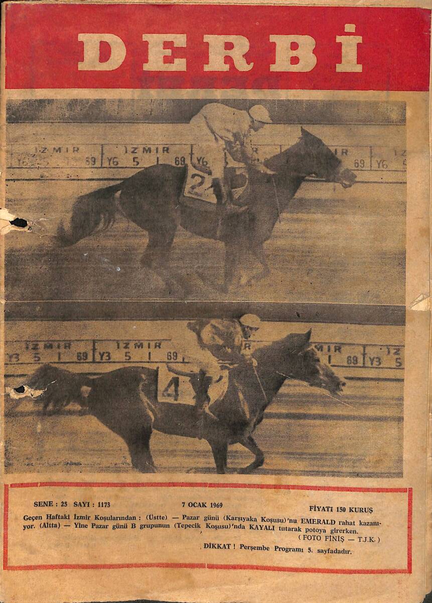 Derbi Dergisi Yarış Ve Spor Mecmuası 7 Ocak 1969 Sayı 1173 - Üçlü İngiliz Koşusunda Mahsun Birinci Oldu NDR93250 - 1
